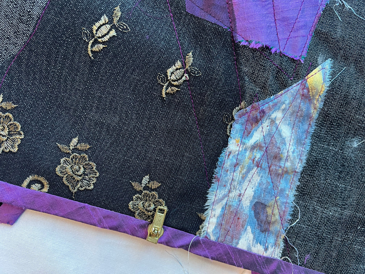 Custom- One of a kind Denim and silk jacket