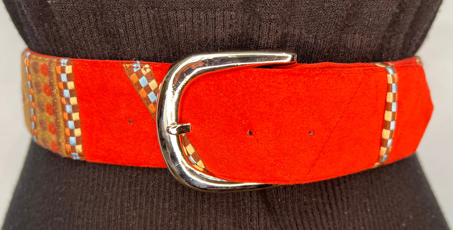 Ultrasuede belt persimmon ,brown and aqua