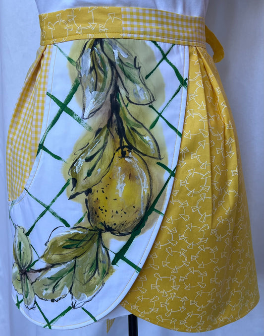Petal Apron - hand painted pears on front pocket