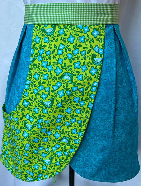 Petal Apron - lime green and teal