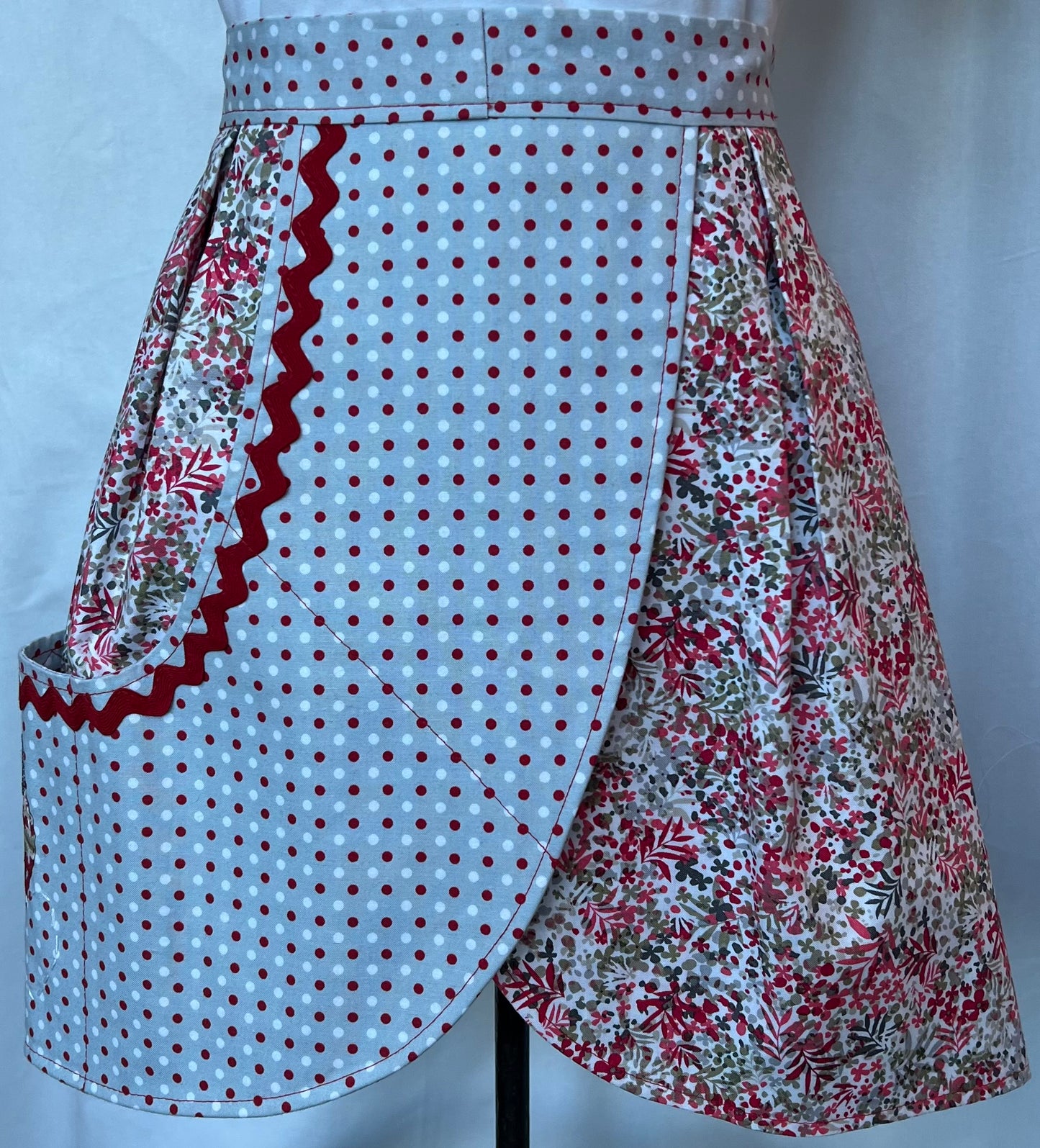 Petal Apron - Red and Grey