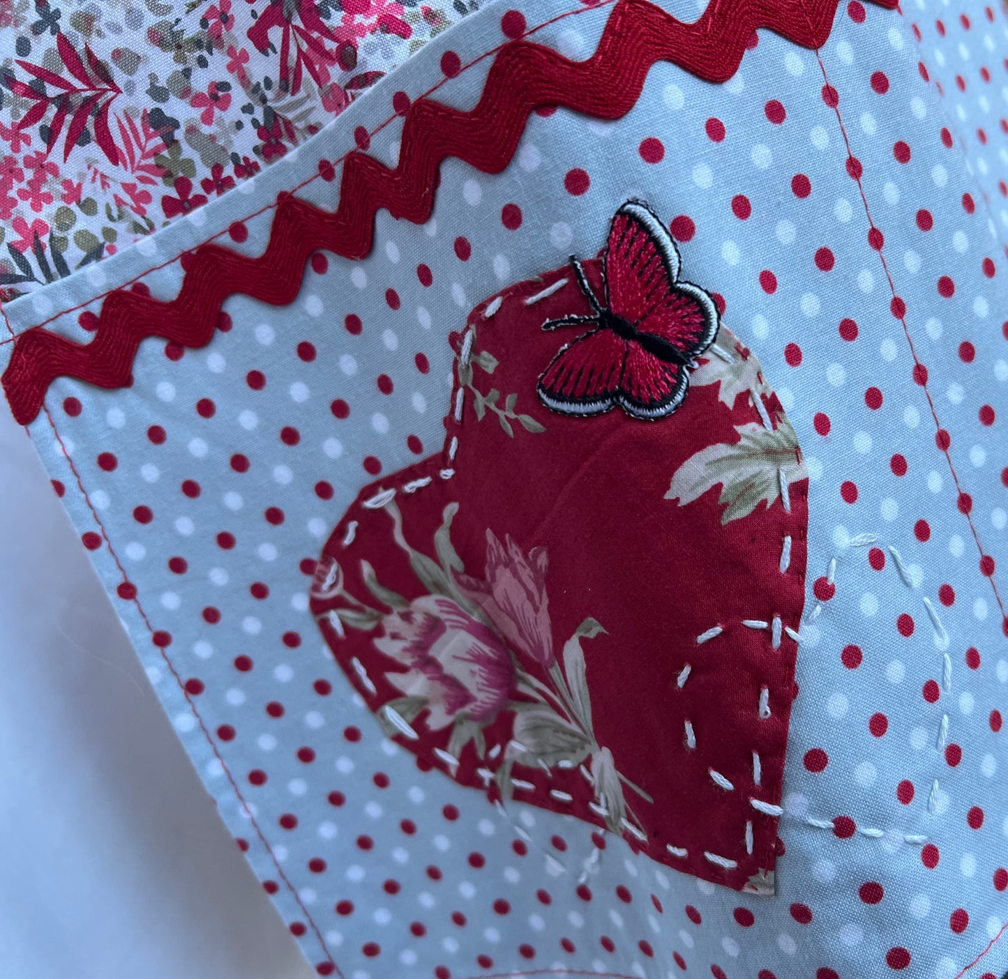 Petal Apron - Red and Grey