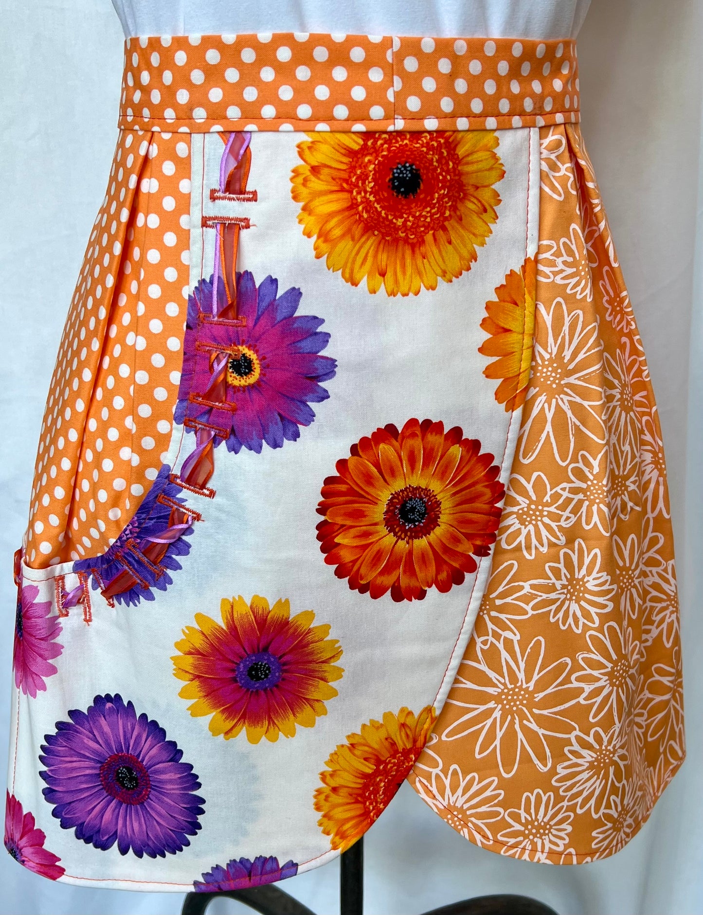 Petal Apron- Orange  and pink flowers