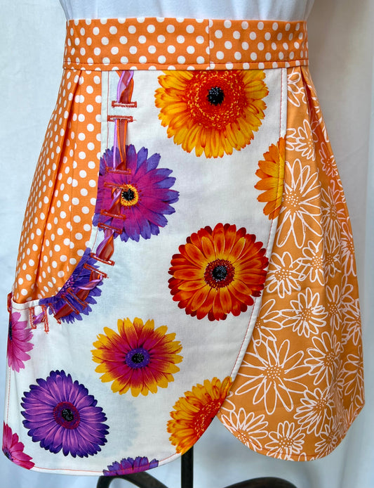 Petal Apron- Orange  and pink flowers