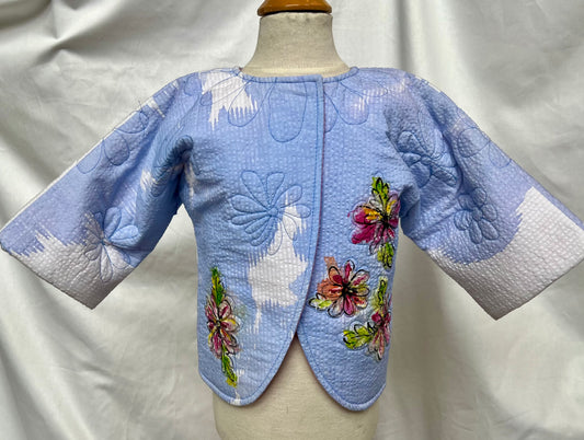 1-4-U times 2 Quilted seersucker blue with red flowers