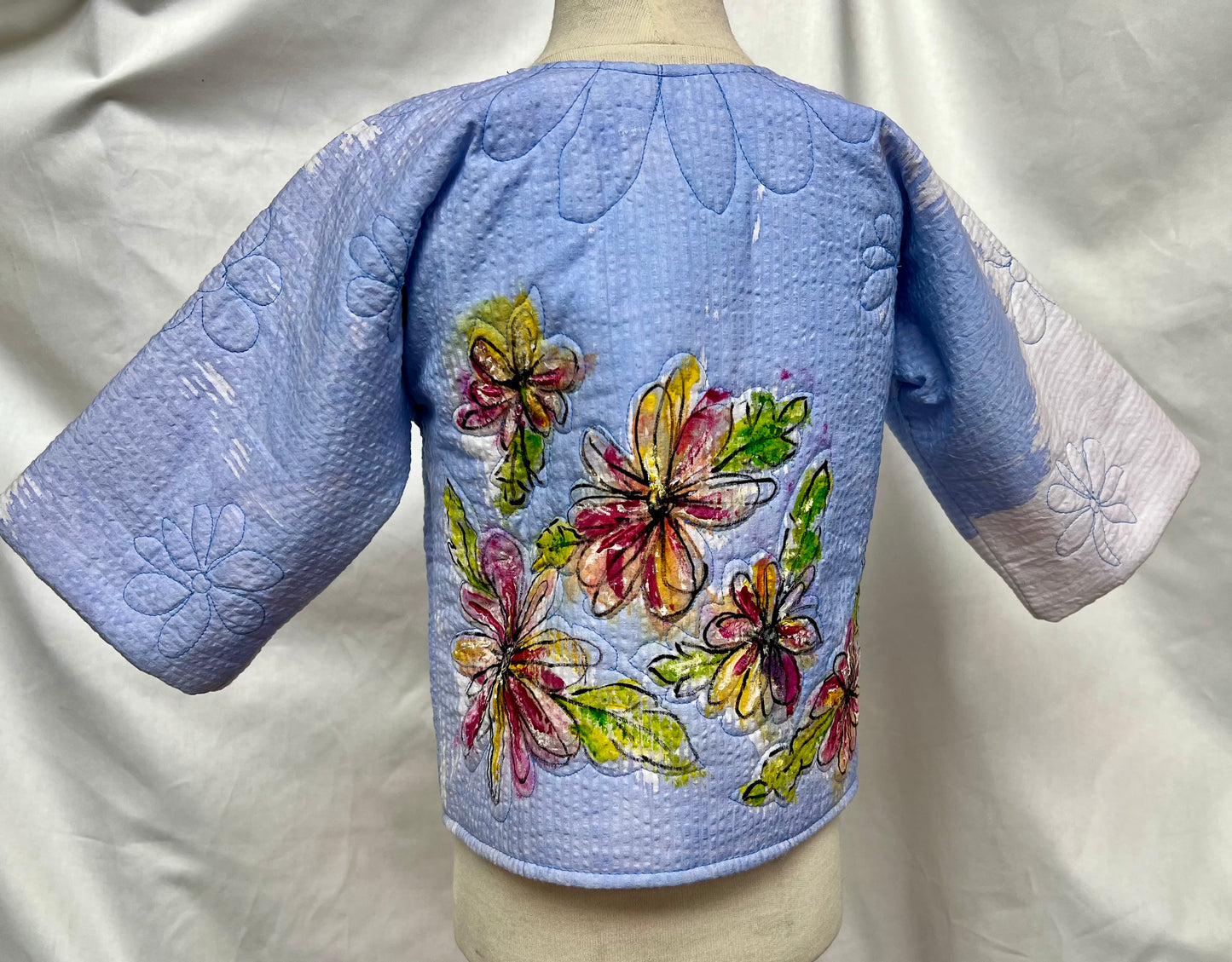 1-4-U times 2 Quilted seersucker blue with red flowers