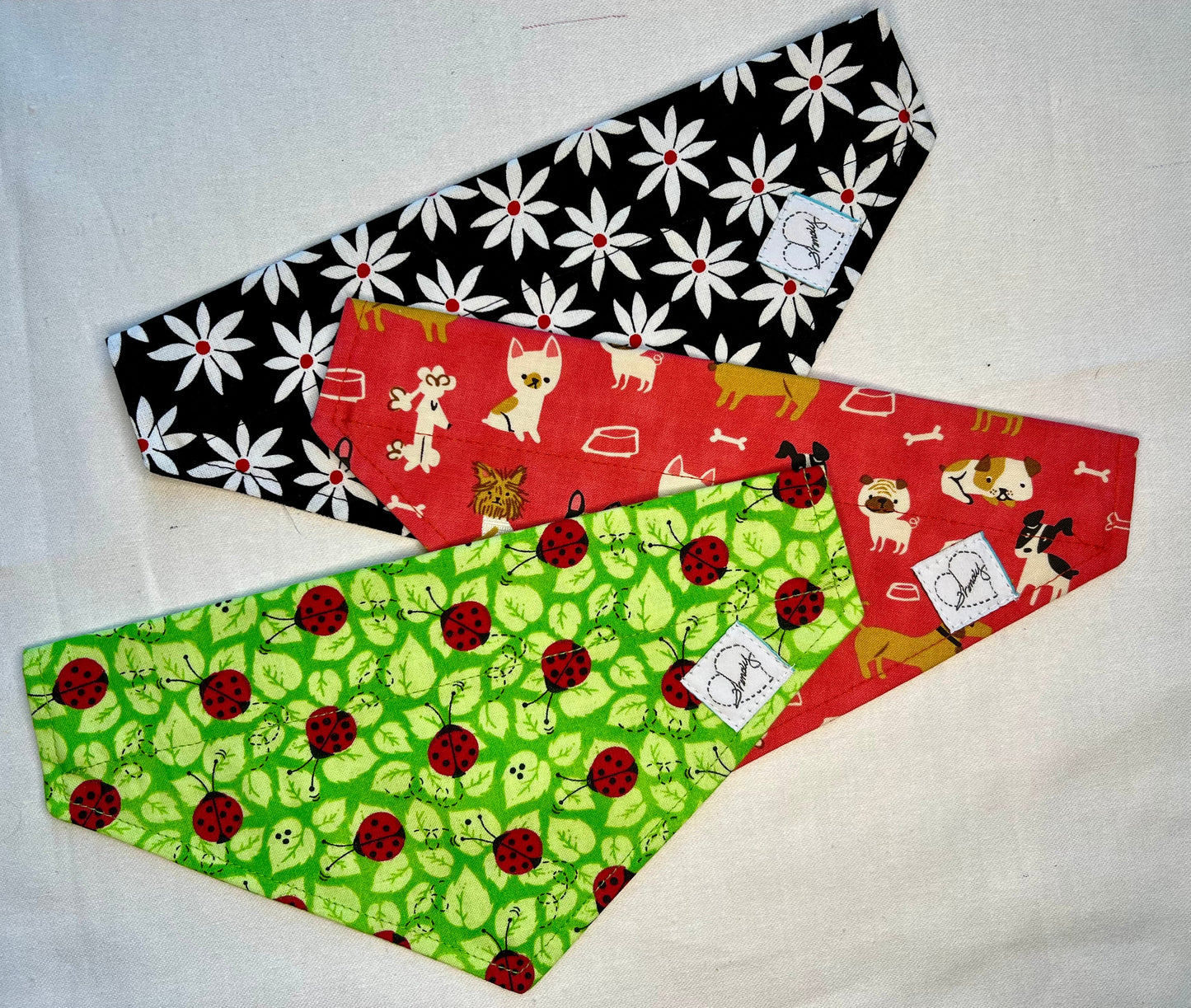 Doggie Bandana  Set of 3 Green, Peach, Black