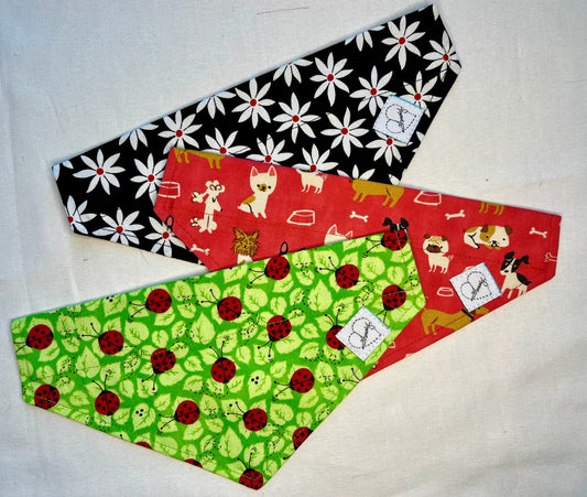 Doggie Bandana  Set of 3 Green, Peach, Black