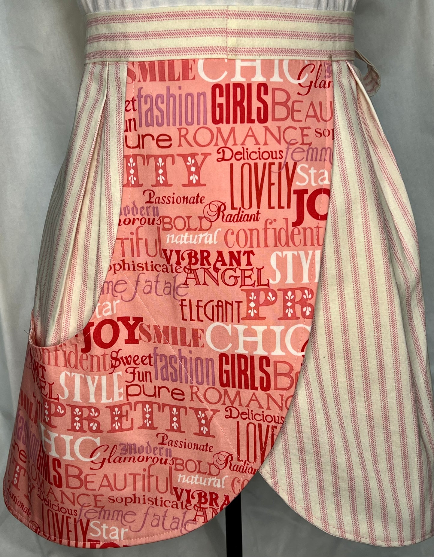 Petal Apron- Pink ticking and girl power