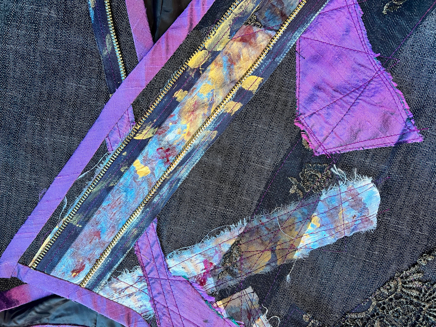 Custom- One of a kind Denim and silk jacket