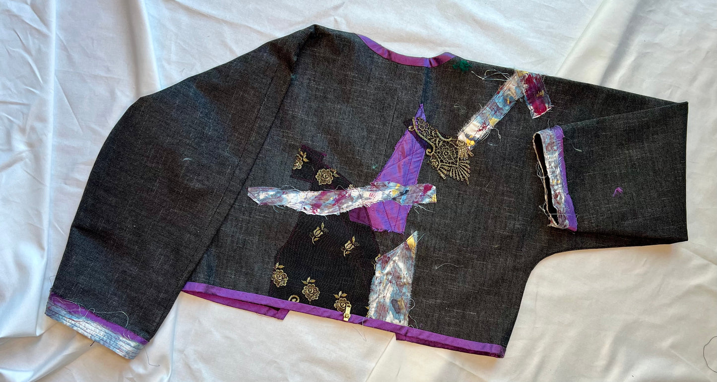 Custom- One of a kind Denim and silk jacket
