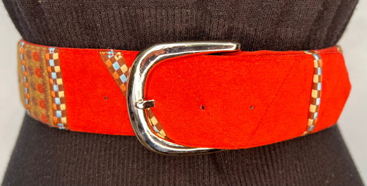 Ultrasuede belt persimmon ,brown and aqua