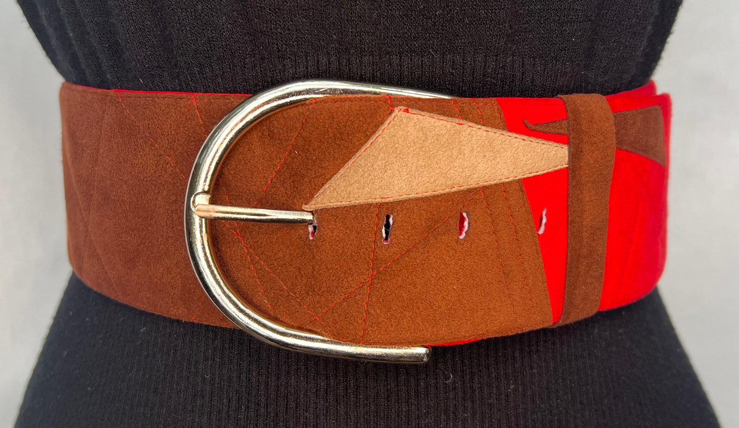 Ultrasuede chocolate brown and red belt