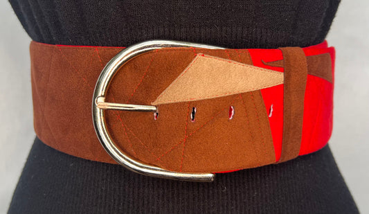 Ultrasuede chocolate brown and red belt